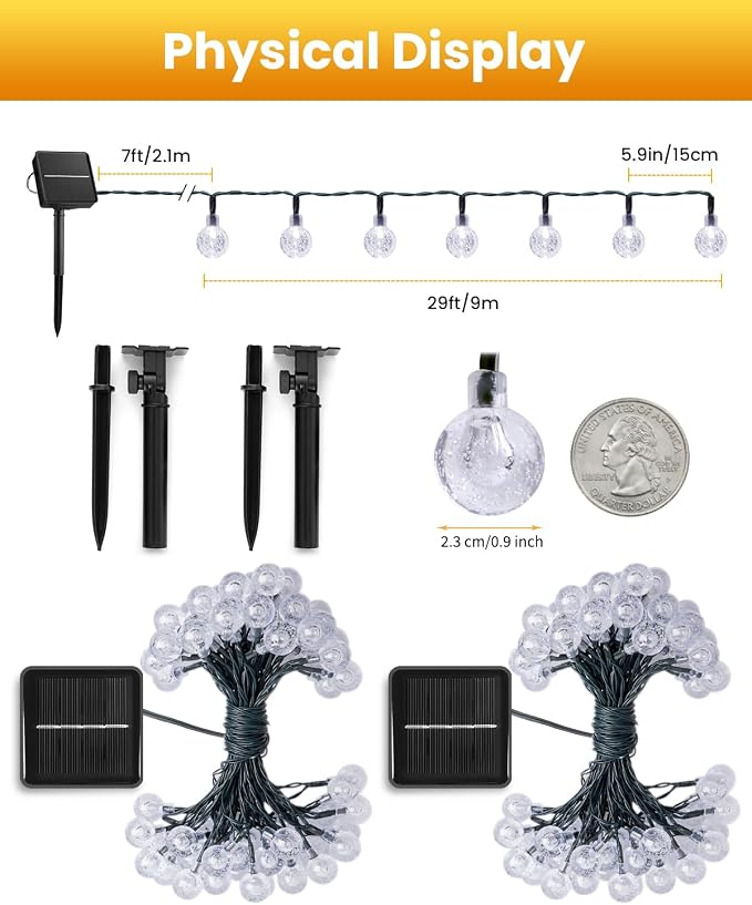 Brightown Solar String Lights Outdoor Waterproof, 2-Pack 120 LED 72Ft Total, Solar Powered Globe Patio Lights with 8 Lighting Modes for Garden Yard Porch Wedding Party Decor (Multicolor)
