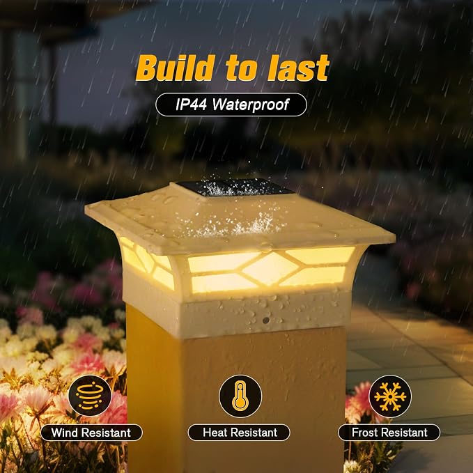 JOFIOS Solar Fence Post Lights 6pack, Cap Lights for 4x4/5x5 Vinyl Fence and 4x4/6x6 Wooden Post, Warm White/Cool White Lighting, White Solar Cap Outdoor Waterproof Decorate Garden Pathway Deck Patio