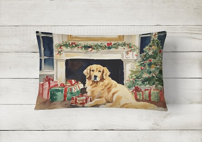 Caroline's Treasures DAC2667PW1216 Golden Retriever Cozy Christmas Throw Pillow Machine Washable, Indoor Outdoor Decorative Pillow for Couch, Bed or Patio, 12HX16W