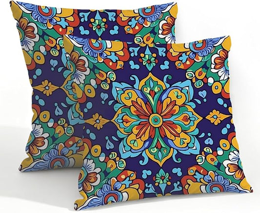 22x22 Inch Outdoor Pillow Covers Set of 2 Waterproof Throw Pillow Covers Decorative Couch Cushion Covers Mexican Style Floral Square Pillowcases Protectors for Patio Garden Sofa