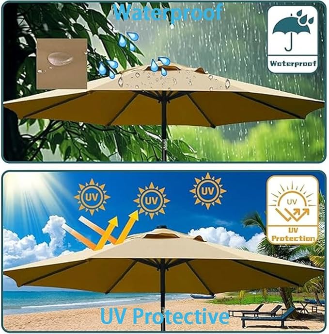 7ft/9ft/10ft Parasol Umbrella Canopy Replacement, Patio Umbrella Replacement Cover, 8 Ribs/6 Ribs Parasol Top Replacement Cloth(Red,270cm/9ft-8ribs)