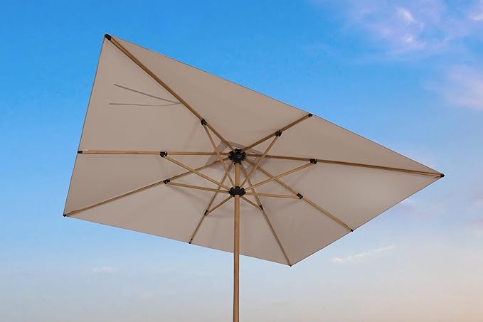 PURPLE LEAF 8' x 10' Patio Umbrella with Base Outdoor Umbrella Market Umbrella with Crank & 8 Ribs Aluminum Rectangular Table Umbrella Outdoor Patio for Backyard, Beige