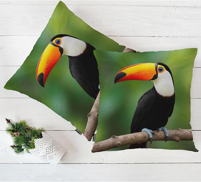 Swono Toucan Decorative Throw Pillow Case 18" X 18", Tropical Bird Toucan On Tree Branch Standard Pillow Covers, Set of 2 Throw Pillowcase Cushion Covers for Couch Chair Bedroom Sofa Car Seats