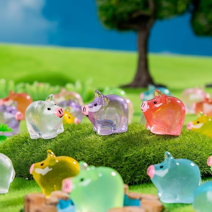 70 Pcs Mini Resin Pig Figurine Bulk Mini Pig Figurine Cake Decorations Cute Miniature Resin Sculpture Ornament Micro Landscape Office Garden Desk Party Tabletop Decor