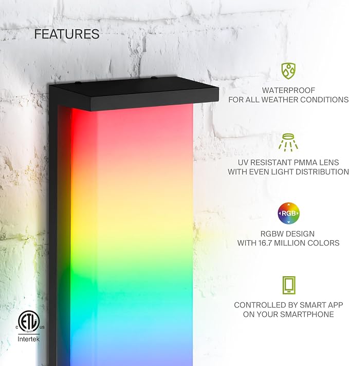 ASD LED 24" Outdoor Wall Light, Smart Front Door House Sconce | RGBW, Compatible with Alexa, Waterproof, ETL Listed | 30W 2200LM 2700-6500K 100-277V | Exterior Lighting Fixture, Porch Lamp | Black