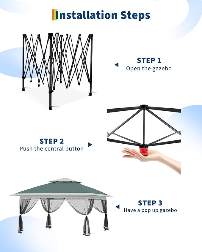 Garvee 12x12FT Pop Up Gazebo with Mosquito Netting, Outdoor Canopy Tent Easy Setup for Backyard Patio Garden Deck, Green