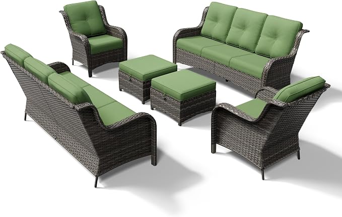 Joyside 6 Piece Wicker Patio Furniture Set, Rattan Patio Chairs with High Back, Deep Seating, Wide Armrest, Thickened Cushions, Outdoor Furniture for Deck, Porch Use