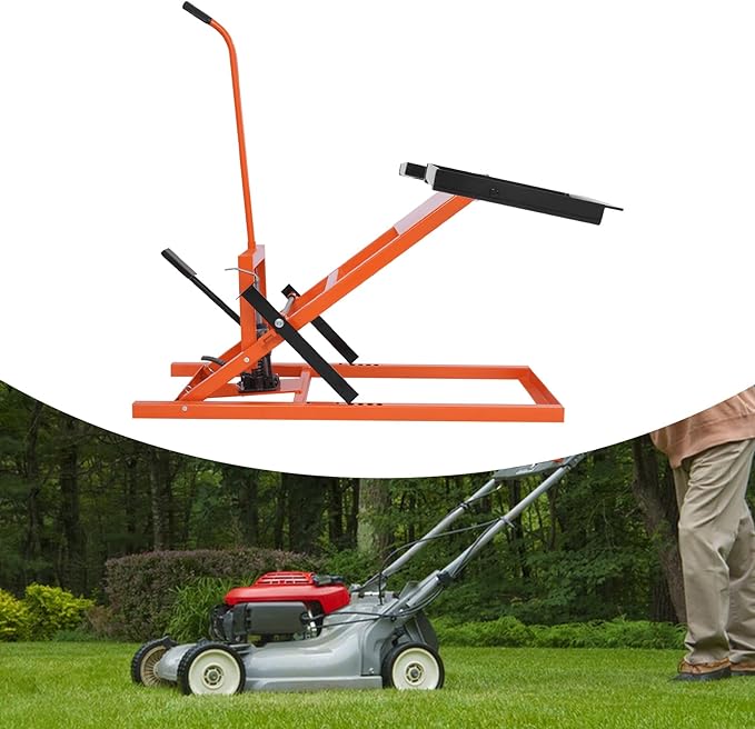 Lawn Mower Lift, 29 Inch Lawn Mower Lift Tool Adjustable Movable Lawn Mower Lift Solid Carbon Steel Lawnmower Lifting Machine for Riding Lawn Mower, Zero Turn Lawn Mowers (500lbs Hydraulic Orange)