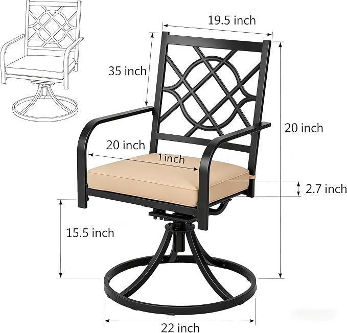 Oakcloud 7-Piece Metal Outdoor Furniture Patio Dining Set, 6 Metal Swivel Chairs and Rectangle Dining Table with Umbrella Hole, Black