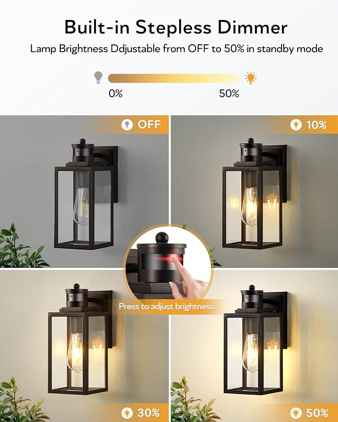 VIANIS 2 Pack Motion Sensor Outdoor Wall Sconce, Oil Rubbed Bronze Farmhouse Outdoor Garage Lighting Fixtures Wall Mount, 100% Aluminum Waterproof Exterior Lighting Fixtures for House Porch Front Door