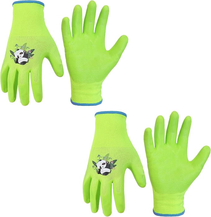 HANDLANDY 2 Pairs Kids Gardening Gloves, Grippy Kids Work Gloves, M | Nitrile Coated Children Toddler Garden Yard Work Cycling Outdoor Playing Gloves for Girls Boys