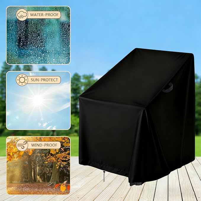 High Back Patio Chair Cover,Waterproof Covers for Stackable Dining Chairs,Outdoor Patio Furniture Seating Set Shield (34"W x 36"D x 36"H,2-Pcs)