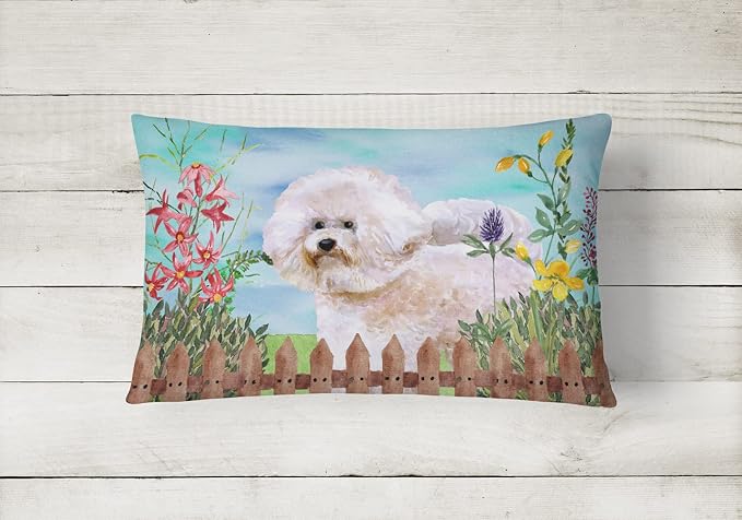 Caroline's Treasures CK1267PW1216 Bichon Frise #2 Spring Canvas Fabric Decorative Pillow Machine Washable, Indoor Outdoor Decorative Pillow for Couch, Bed or Patio, 12HX16W