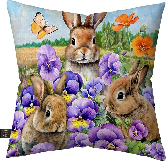 Briarwood Lane Spring Indoor/Outdoor Pillow 17x17 Spring Bunny Trio for Spring Pillow
