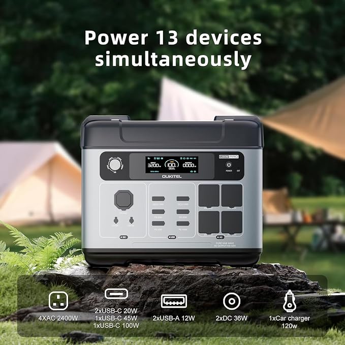 OUKITEL P2001 Pro 3200W Power Station with 2x400W Solar Panel, 2048Wh Solar Generator with 4x6400W Peak AC Outlets, 1.5H Full Charging, APP Control LiFePO4 Battery for Camping RV HomeB ackup