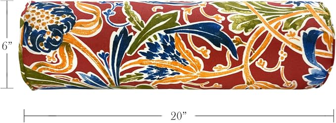 Pack of 2 Outdoor Waterproof Decorative Bolster Pillows with Inserts for Patio Furniture, 20x6 Inch Fade Resistant Patio Garden Bolster Cushions for Couch Bed Sofa, Jacobean Red