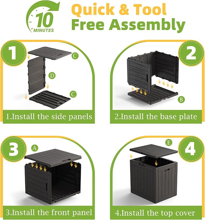 Resin Deck Box Outdoor Storage Box Waterproof for Patio Furniture,Outdoor Cushions,Garden Tools and Pool Supplies (Black, 35 Gallon)