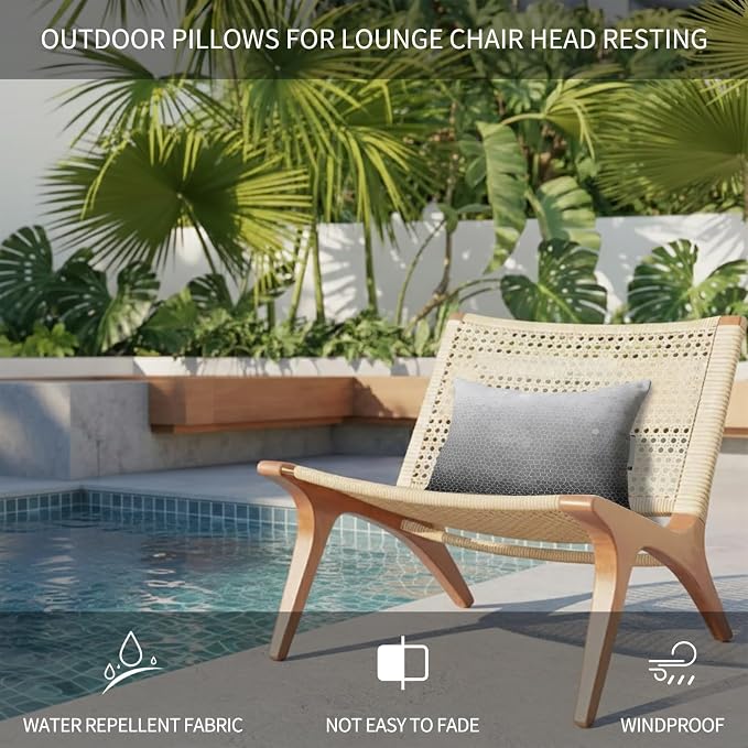 Chaise Lounge Headrest Pillow 2 Pack, Grey Black Ombre Waterproof Chair Pillows with Insert & Adjustable Elastic Strap for Beach Pool Recliner, Geometric Stained Glass Outdoor Patio Pillow