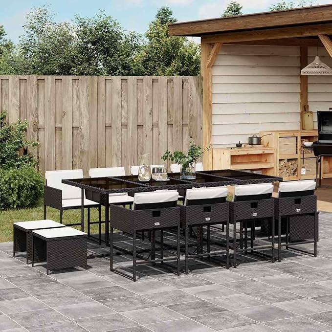 13 pcs Set Modern Garden Dining Set & Patio Dining Set Black PE Rattan Outdoor Dining Set Set Outdoor Furniture Set for Backyard Front Porch Lawn 41.7 x 86.6 x 28.7 in