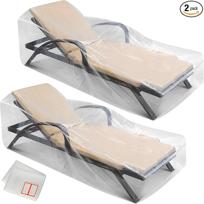 2-Pack Waterproof Outdoor Chaise Lounge Covers for Patio Furniture - Reusable & Heavy-Duty Clear Plastic Outdoor Furniture Covers Waterproof for Lounge Chairs, 84" x 32" x 32"