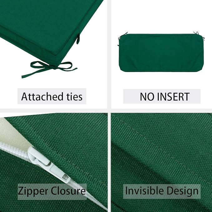 FUNHOME Outdoor Bench Cushion Cover 45 x18 x 3 inch,Water Resistant Cover with Zipper&Ties,Fade-Resistant Slipcover,Patio Porch Swing Cushion Cover Replacement Only,No Insert(Blackish Green)