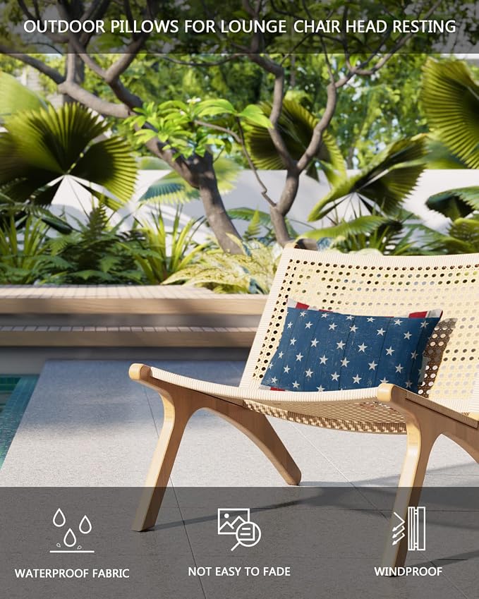 Outdoor Pillows Covers with Inserts 4th of July Patriotic American Flag Retro Waterproof Recliner Pillow with Adjustable Strap Throw Pillows for Patio Furniture Pool Lounge Chair, 11x16 inch, 1PCS