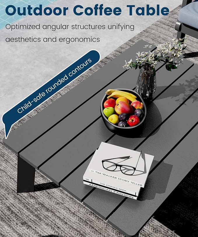 FOOWIN 7-Piece Patio Furniture Set, HDPE All-Weather Outdoor Conversation Set with Thick Cushions, Sectional Patio Sofa Furniture for Deck, Porch, Lawn, Garden, Grey Frame & Grey Cushion