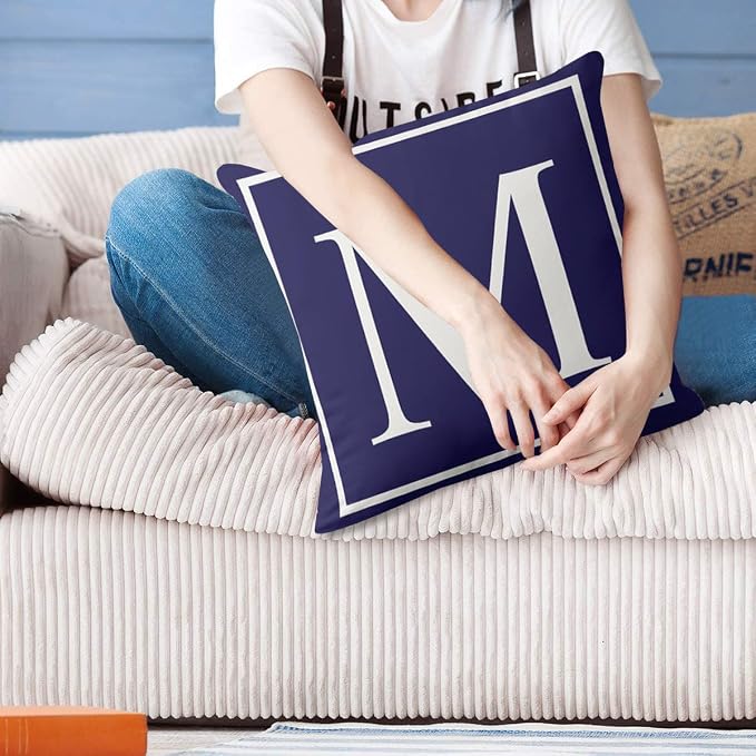 Monogram Initial Navy Blue Outdoor Pillow Covers 18 x 18inches Decorative Pillow Case for Sofa Couch Bed (Pillow Insert Not Include)