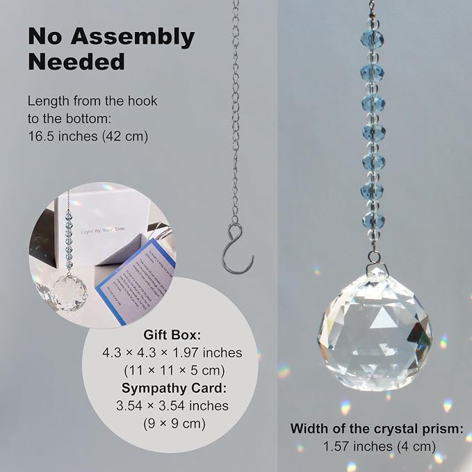 Light By Your Side Rainbow Maker, Sympathy Gifts for Loss of Loved One | Matching Gift Card, Gift Box & Bag | Memorial Gift | Crystal Ball Suncatcher | Bring Comfort, Hope & Love | Sky Blue