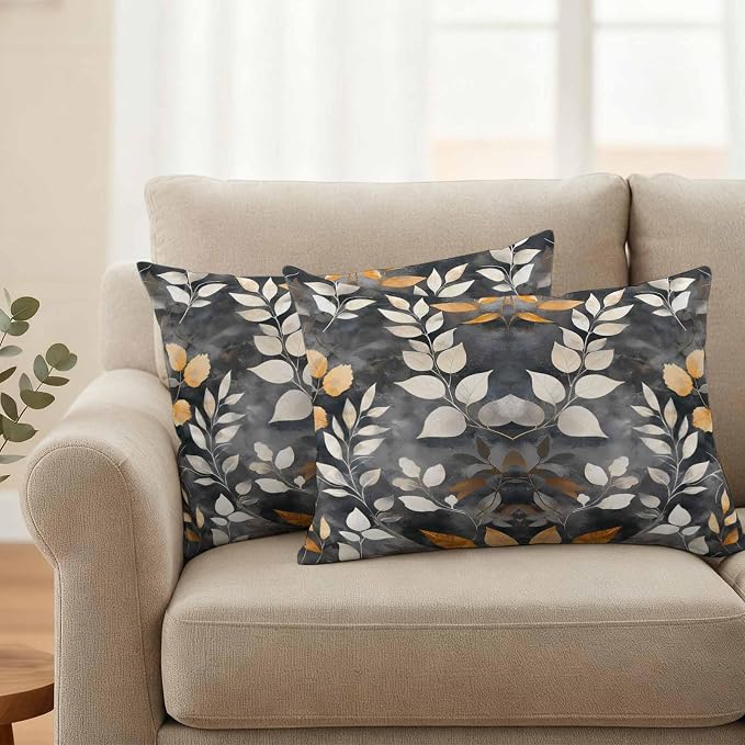 Vintage Leaves Waterproof Outdoor Pillow Covers Set of 2 Home Decor, Vintage Botanical Leaf Plants Branches Pillowcase Patio Pillow Covers for Couch Bench Furniture Garden 20x12in