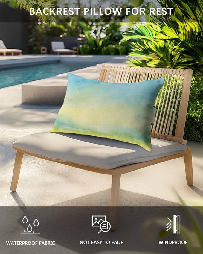 Outdoor Pillows Covers with Inserts Abstract Meadow Oil Painting Style Green Waterproof Recliner Pillow with Adjustable Strap Throw Pillows for Patio Furniture Pool Lounge Chair, 11x16 inch, 1PCS