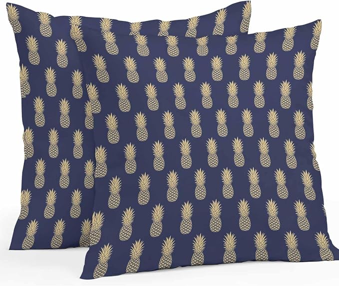 Summer Pineapple Outdoor Pillow Covers Waterproof,All Weather Cushion Case Set of 2 Decorative Pillowcases for Sofa Couch Bed Decor Patio Furniture 18"x18" Tropical Fruit Geometric Navy Blue