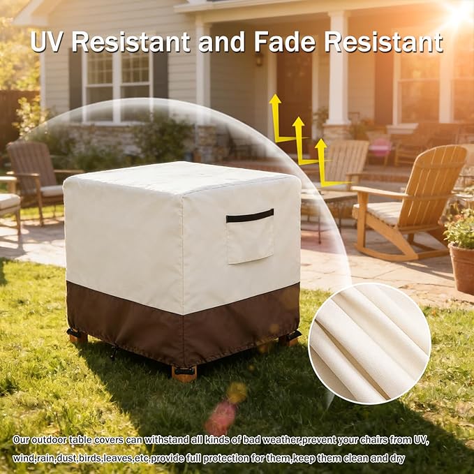 Waterproof Patio Ottoman Cover, Heavy Duty Square Outdoor Side Table Furniture Covers Size 25L x 25W x 18H inch (Beige)