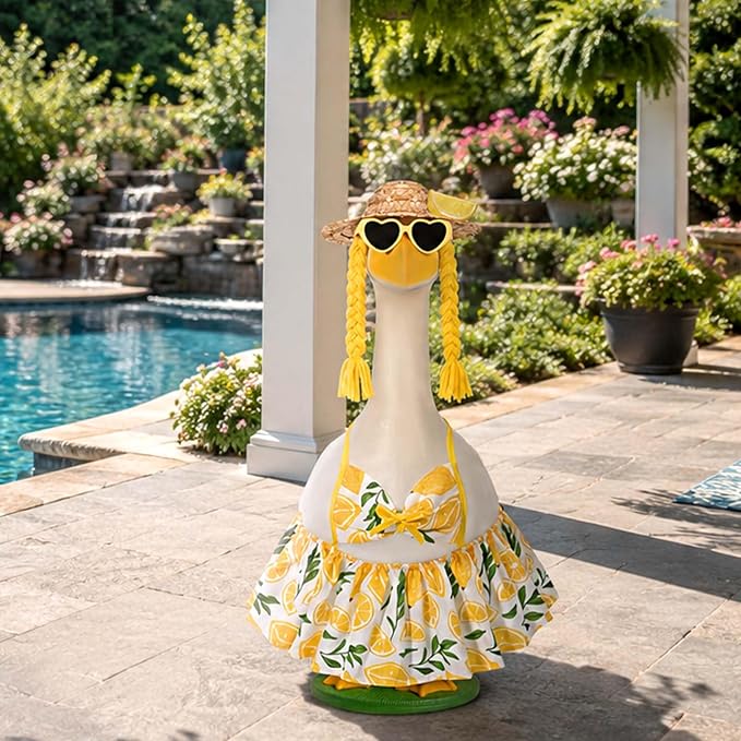 JcHrmers Bikini Goose Outfit Summer Lemon Porch Goose Outfits Hawaiian Lawn Goose Clothes Fits 23" Cement Plastic Goose Statue for Summer Outdoor Garden Yard Patio Art Decor