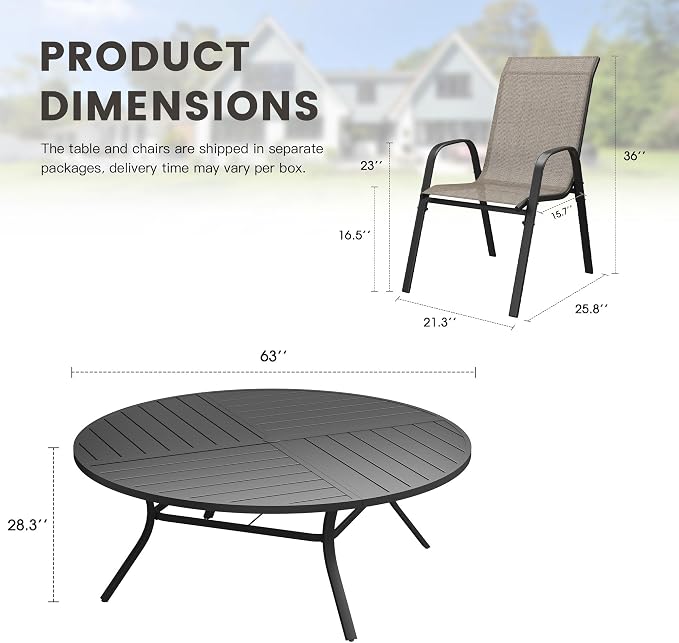 11 Pieces Outdoor Dining Set, 63.1" Spliced Patio Table with Umbrella Hole & Stackable Outdoor Dining Chairs, Patio Furniture Set for Deck Garden Porch, Brown Chairs & Black Table