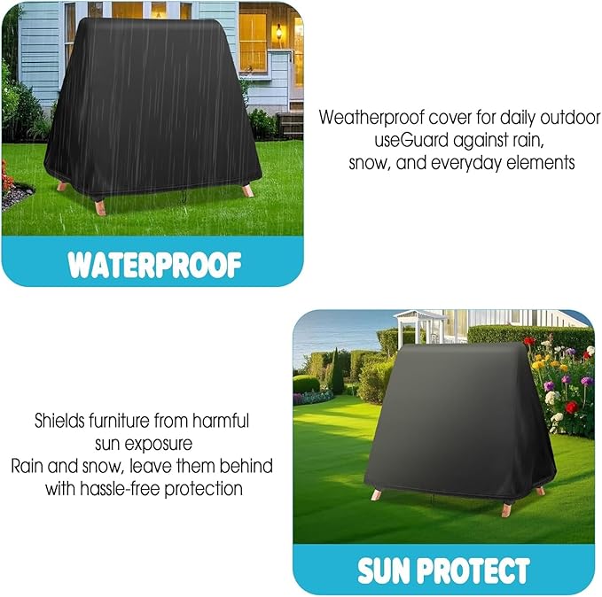 Outdoor Swing Cover,Waterproof Chair-Cover for Patio A Frame Swings,Windproof and Sun Protect Porch Swing-Stand Covers with Drawstring and Buckles (84" Lx63 Wx70 H)