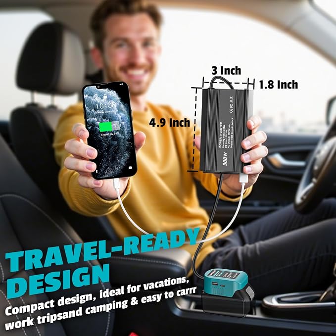 300W Power Inverter DC 18V to AC 110V Compatible with Makita: LIVOWALNY Battery Inverter Charger Adapter Power Supply with 2 AC & 2 USB Ports for Car, Vehicles, Laptop, Phone, String Light, Fan