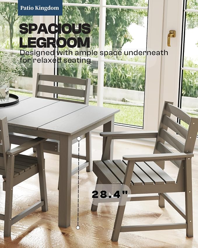 5-Piece Grey Outdoor Dining Set for 4, 75.2'' HDPE Table with Umbrella Hole & Chairs, Weather-Resistant Patio Furniture for Garden, Lawn, or Poolside