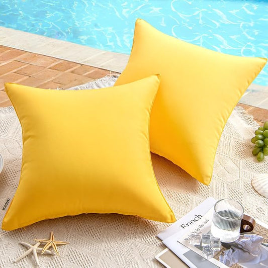 MIULEE Decorative Outdoor Waterproof Pillow Covers 22x22 Yellow | Decorative Patio Furniture,Pack of 2,Accent Square Euro Soild Throw Pillow Covers,Summer Garden Tent Couch Sofa
