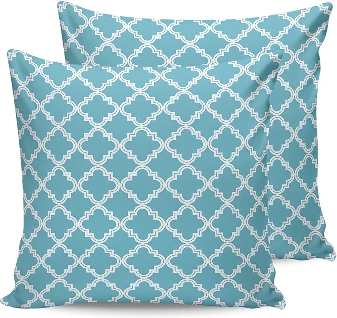 Outdoor Waterproof Pillow Covers for Patio Furniture Moroccan Pattern Decorative Throw Pillow Cover Blue Geometric Trellis Pillowcases Set of 2 Cushion Case for Sofa Couch Chair Home Decor 24x24 inch