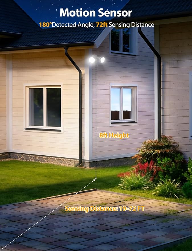 Onforu 2 Pack Motion Sensor Outdoor Lights, Dusk to Dawn Flood Light Fixture, Adjustable Dual PAR38 Heads, Hardwired Floodlight, E26 Base, 300W Max for Garage, Driveway, Yard, Porch, Milky White
