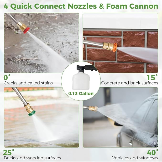 Goplus Electric Pressure Washer, 2150PSI 1.2GPM Power Washer with 4 Quick Connect Nozzles, Foam Cannon, 35.5 FT Cord & 17.5 FT Hose, Portable High Pressure Cleaning Machine for Car Fence