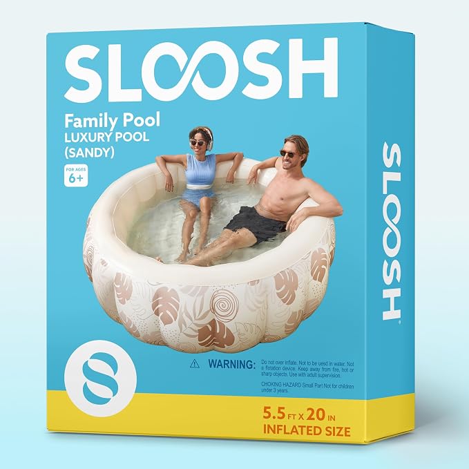 SLOOSH Inflatable Swimming Pool,5.5ft x 20 Inch Full-Sized Blow Up Durable Thickened Luxury Above Ground Family Pool with Comfortable Backrest for Summer Water Party Backyard Garden Lawn, Sandy