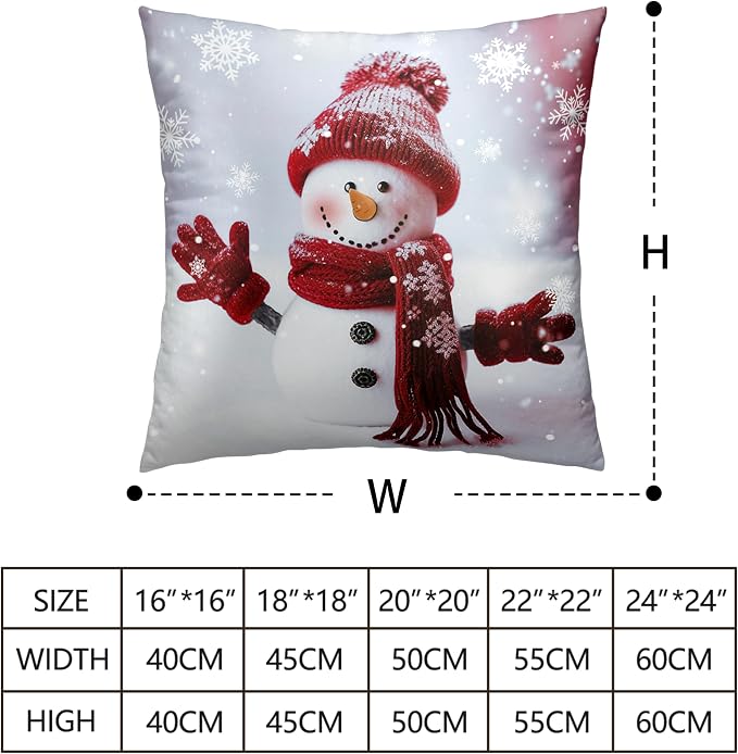 Snowman Pillow Covers 16x16 Set of 2 Christmas Winter Holiday Throw Pillow Covers Red Snowman with Snowflake Cushion Case for Couch Living Room Bedroom Sofa