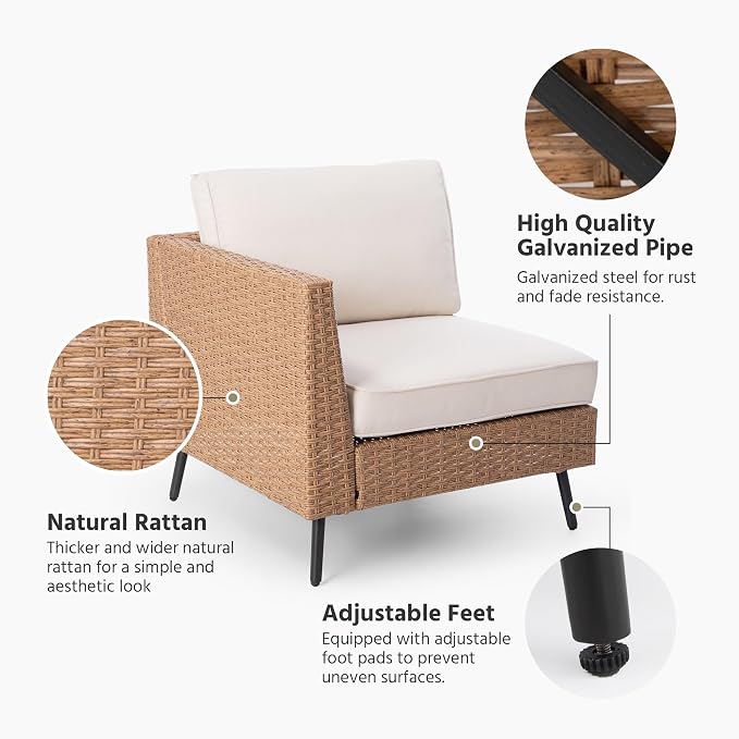 LAUSAINT HOME 6 Pieces Outdoor Patio Furniture Sets, Rattan Conversation Sectional Set with Cushions and Storage Box, Patio Sofa with Outdoor Table