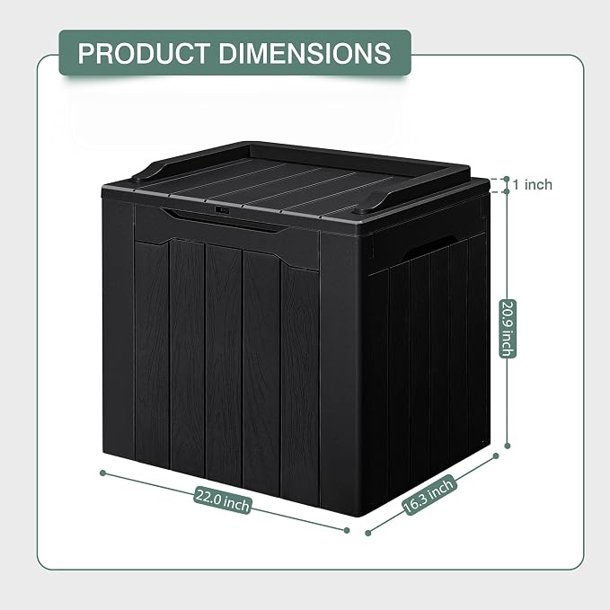 GUNJI 30 Gallon Small Deck Box Outdoor Waterproof Resin Storage Box Lockable Storage Container Outside Package Delivery Box (Black)
