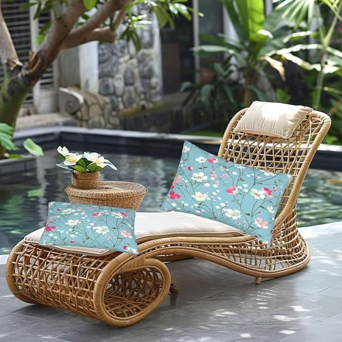 Outdoor Pillows Waterproof Set of 2 Outdoor Pillow Covers 16x24 Inch, Blue Throw Pillows Flower Pillow Covers, Summer Garden Decorative Pillows Outdoor Pillows for Patio Furniture Car Home Decor -hs42