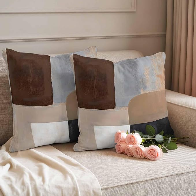 Abstract Ombre Brown Black White Outdoor Waterproof Throw Pillow Covers Set of 2, 24"x24", Modern Art Gradient Decorative Pillow Covers Outside Cushion Case for Patio Porch Garden