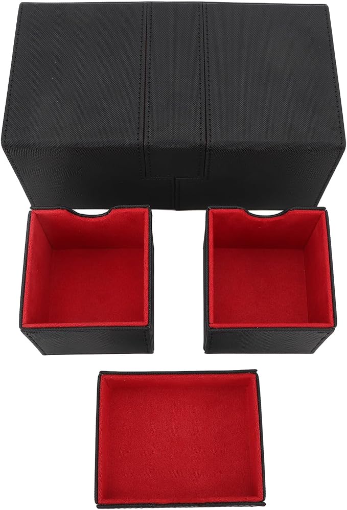 SUNGOOYUE Card Deck Box, PU Leather Game Card Storage Box with 3 Drawers and Magnetic Closure, for Holding Over 200 Cards Sports Cards (Black Red)