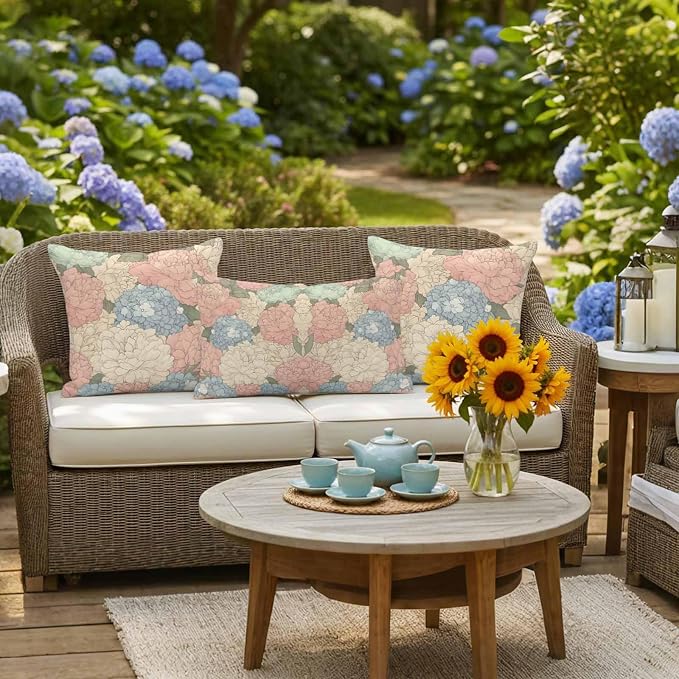 Botanical Flowers Waterproof Outdoor Pillow Covers Set of 2 Home Decor, Spring Colorful Garden Floral Plants Pillowcase Patio Pillow Covers for Couch Bench Furniture Garden 20x12in
